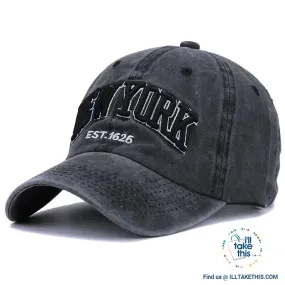 New York embroidery Sand washed 100% cotton baseball caps, Unisex design Caps - 6 Colors