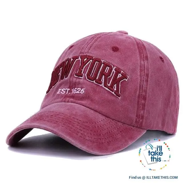 New York embroidery Sand washed 100% cotton baseball caps, Unisex design Caps - 6 Colors
