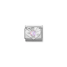 Nomination Composable Link Heart, Etched, Pink Opal Stone, Silver