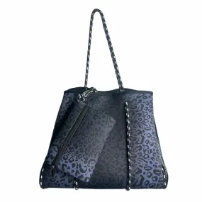 NP-4500 Leopard Small Black Neoprene Tote Bag
