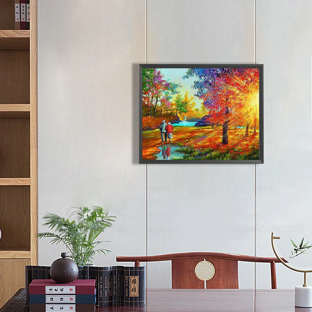 Old Couple Walking In The Forest - Full Round Drill Diamond Painting 50*40CM