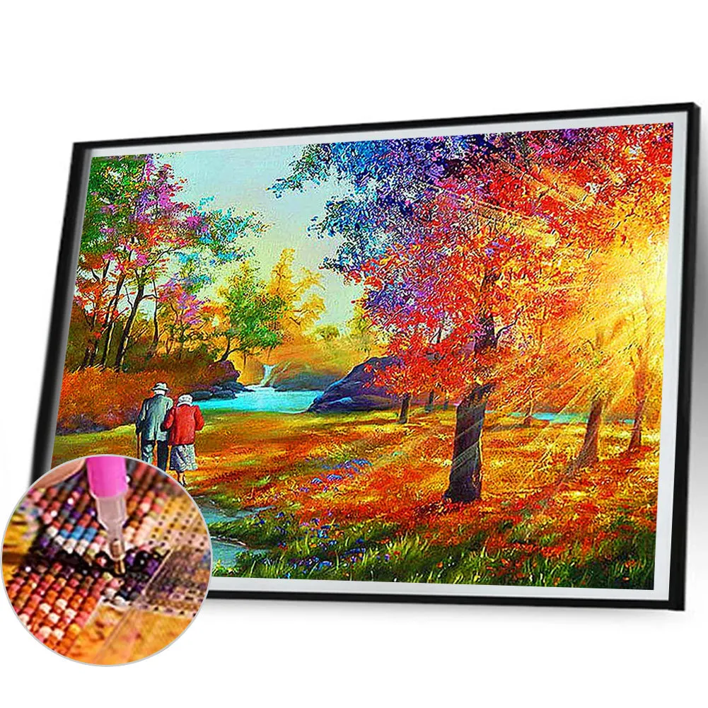 Old Couple Walking In The Forest - Full Round Drill Diamond Painting 50*40CM