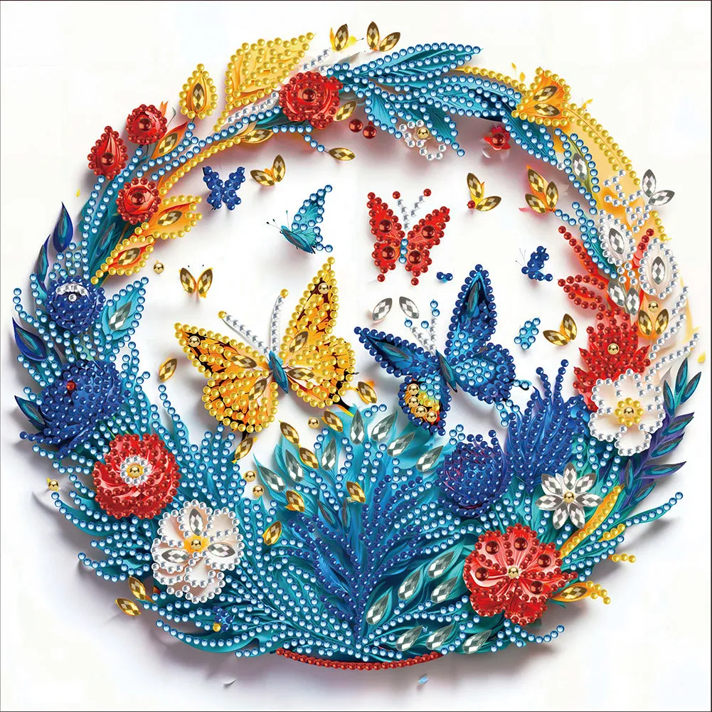 Paper Flowers And Butterflies - Special Shaped Drill Diamond Painting 30*30CM