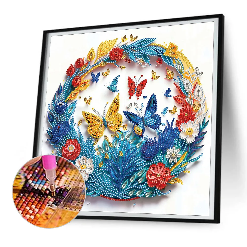 Paper Flowers And Butterflies - Special Shaped Drill Diamond Painting 30*30CM