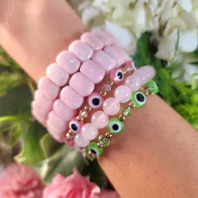 Pink Opal Stretchy Bangle Bracelet for Emotional Healing, Joy and Romance