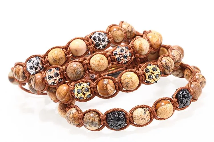 Polished Boulder Opal &amp Cat's Eye Apatite Braided Bracelet