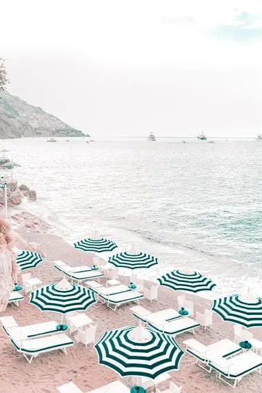 Positano Art Print - Blue Umbrellas #1