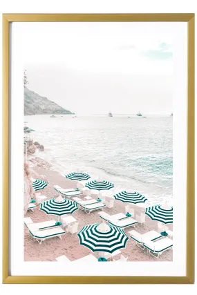 Positano Art Print - Blue Umbrellas #1