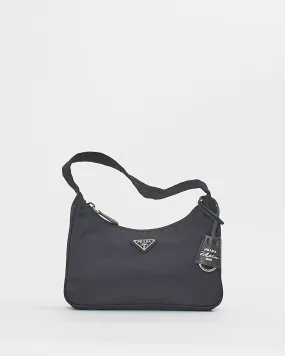 Prada Black Nylon Re-edition 2000 Mini Hobo Shoulder Bag