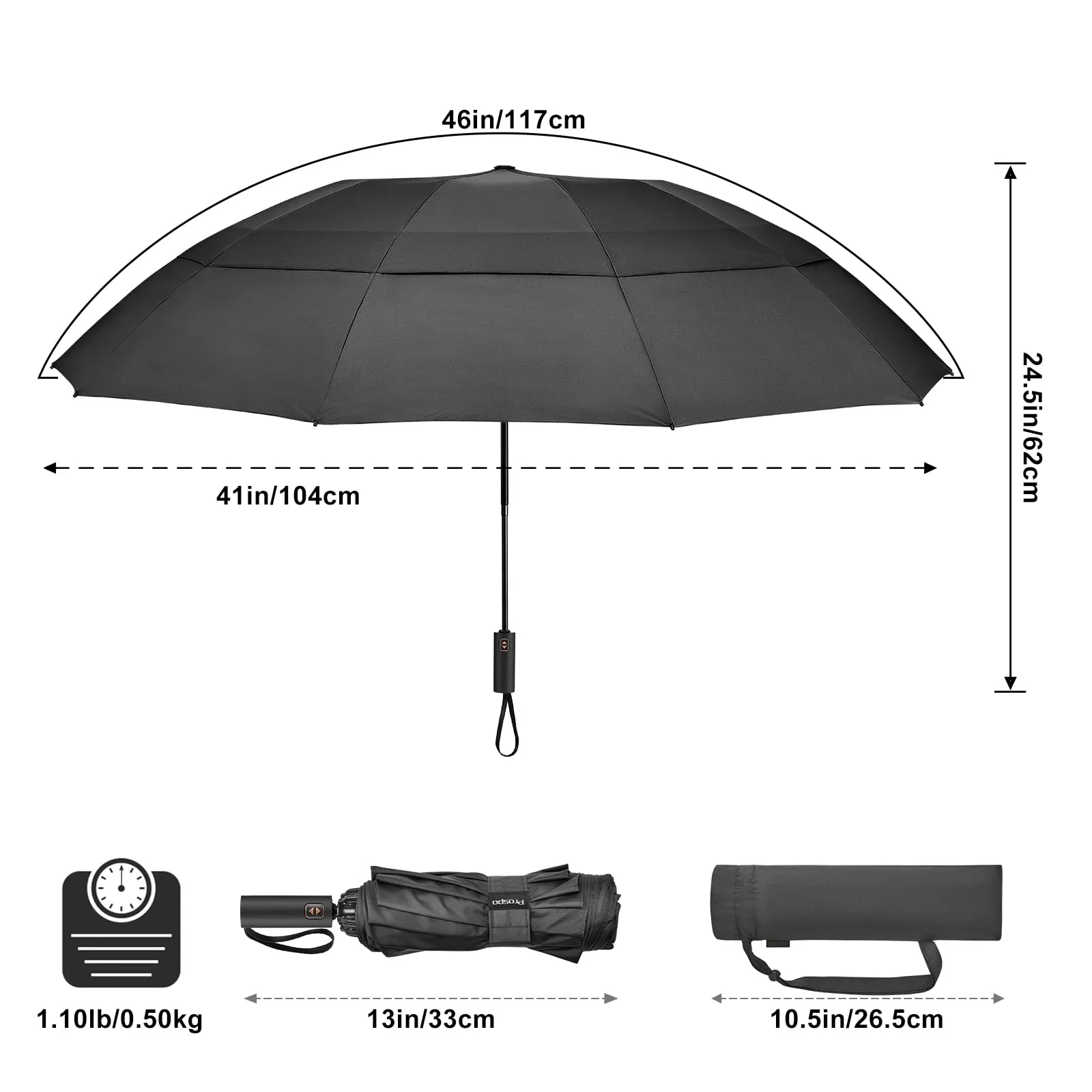 Prospo 62-Inch Windproof Travel Golf Umbrella