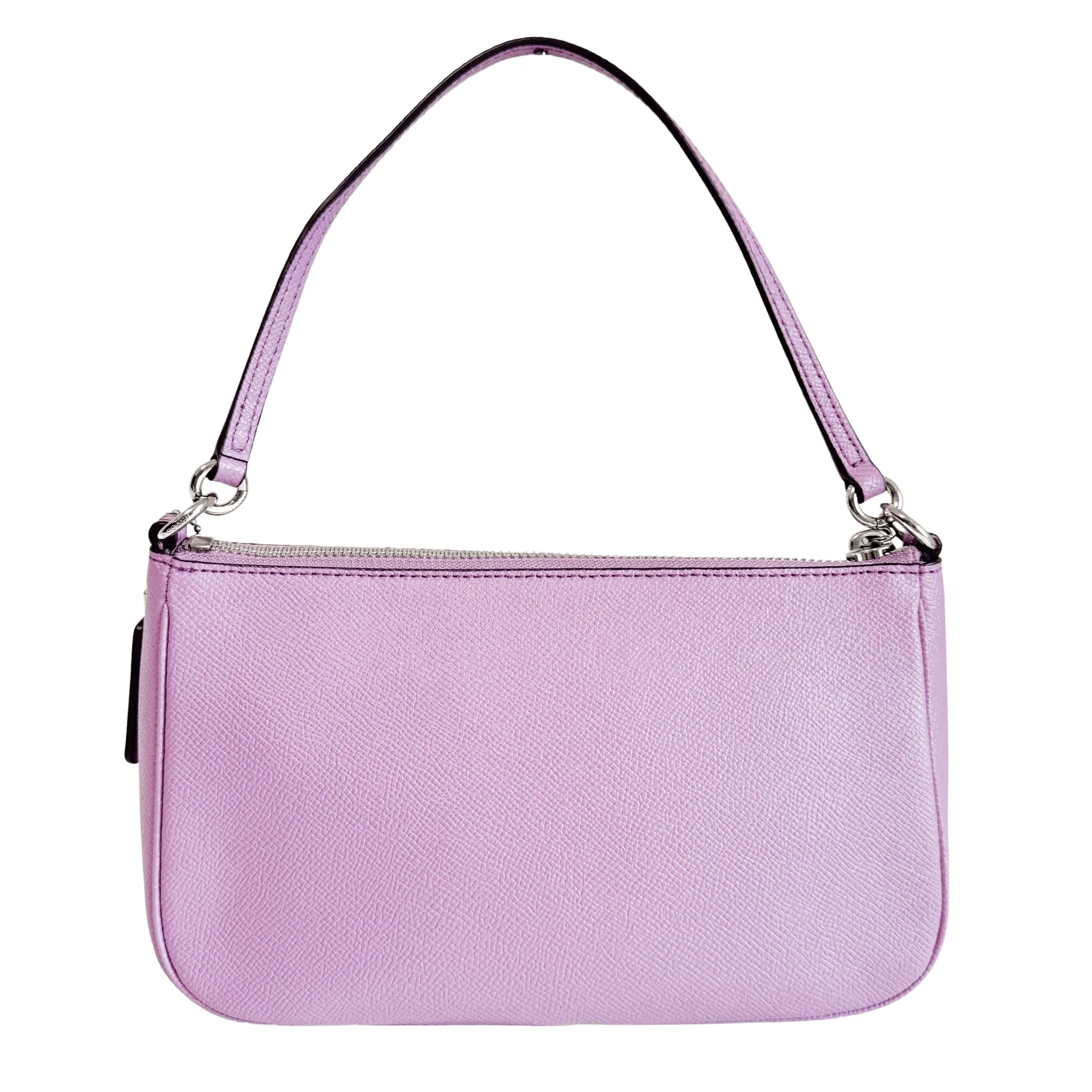 Purple Pink Leather Pochette Bag with Crossbody Strap