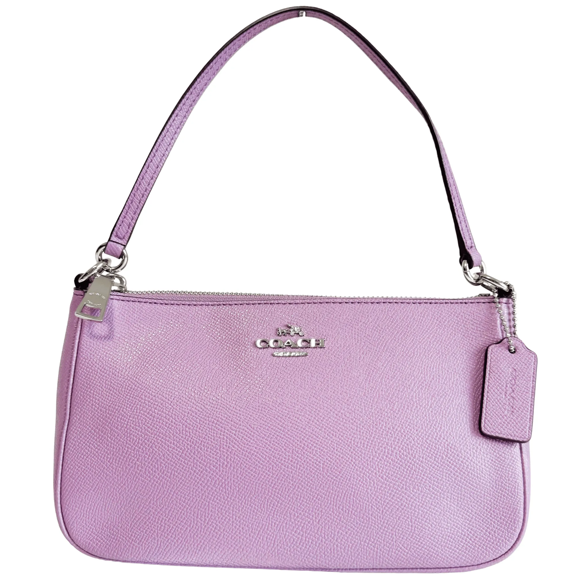 Purple Pink Leather Pochette Bag with Crossbody Strap