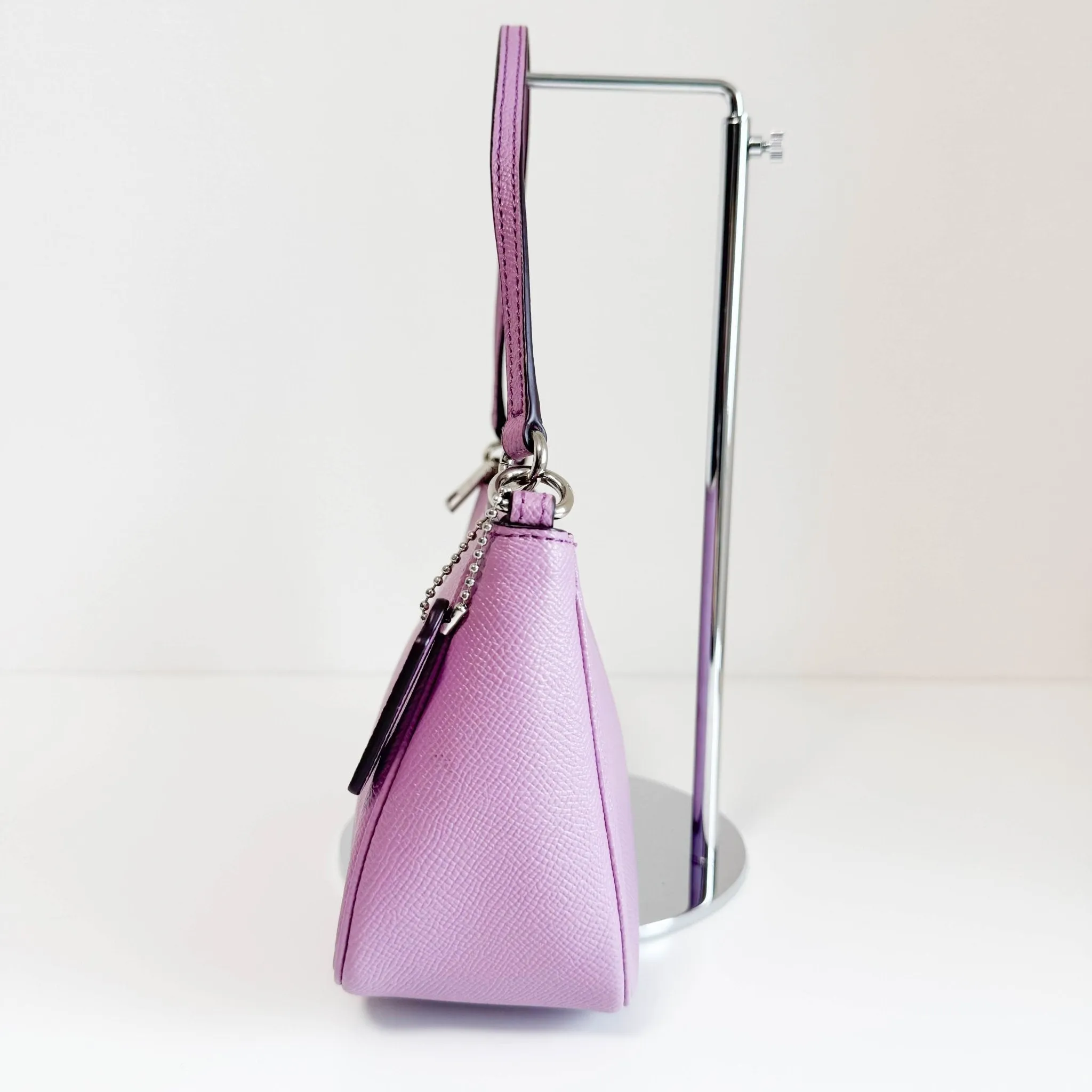 Purple Pink Leather Pochette Bag with Crossbody Strap