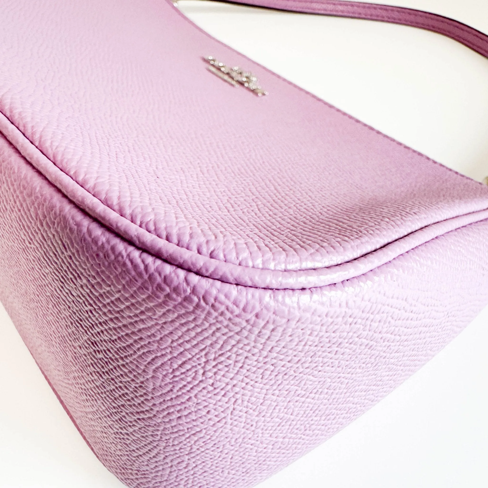 Purple Pink Leather Pochette Bag with Crossbody Strap