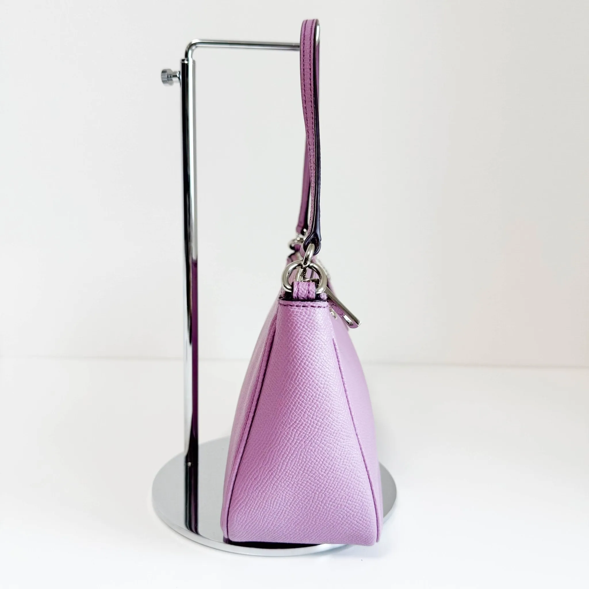 Purple Pink Leather Pochette Bag with Crossbody Strap