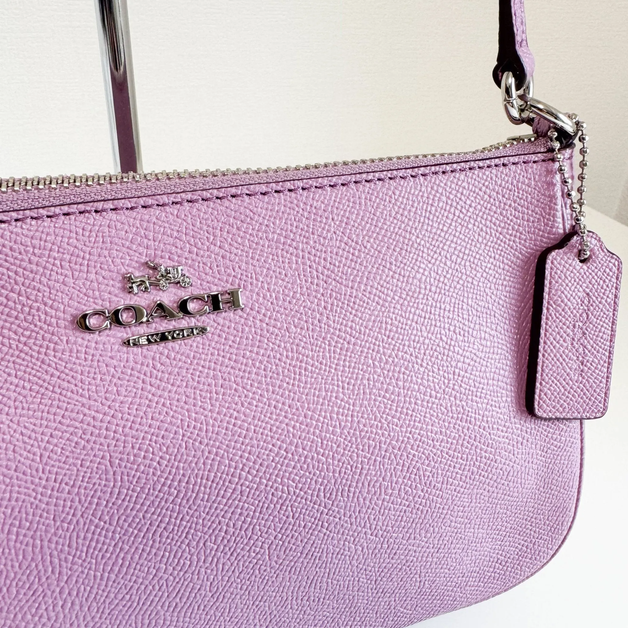 Purple Pink Leather Pochette Bag with Crossbody Strap