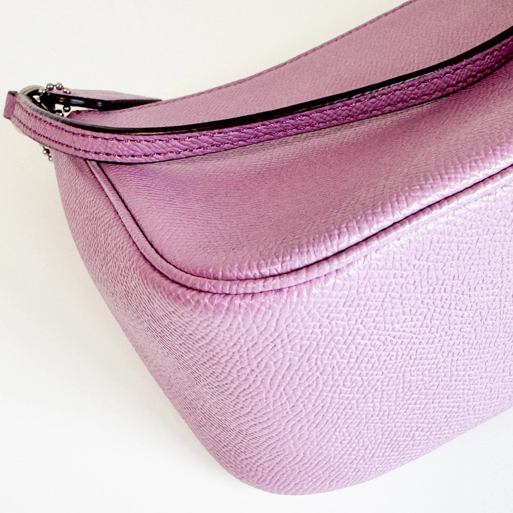 Purple Pink Leather Pochette Bag with Crossbody Strap