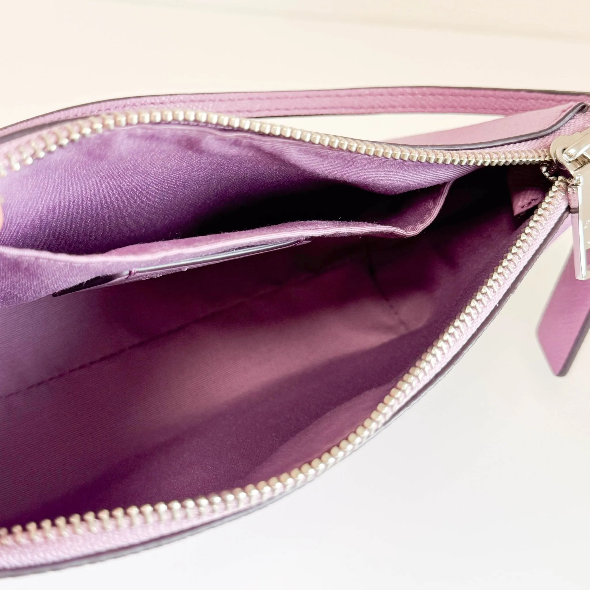 Purple Pink Leather Pochette Bag with Crossbody Strap