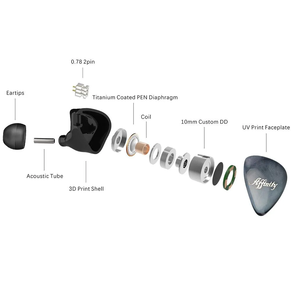 QoA Affinity 10mm PEN Titanium Plated Diaphragm Dynamic Driver In Ear Monitor