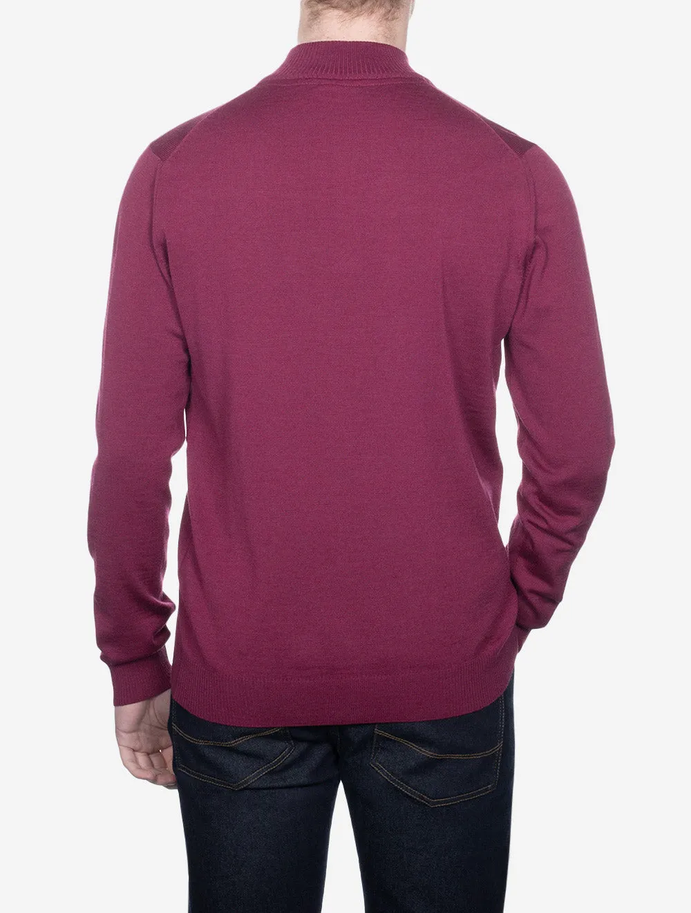 Raspberry Half Zip Merino Wool Jumper