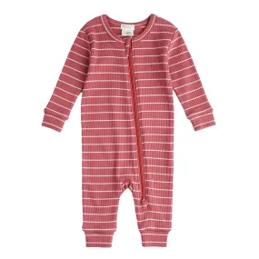 Raspberry Stripe Zip Front Romper