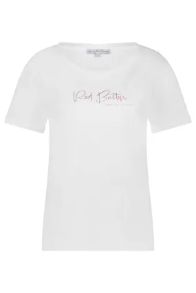 Red Button SRB4559 Tee Temmy Logo White Cotton T-Shirt Raspberry Foil
