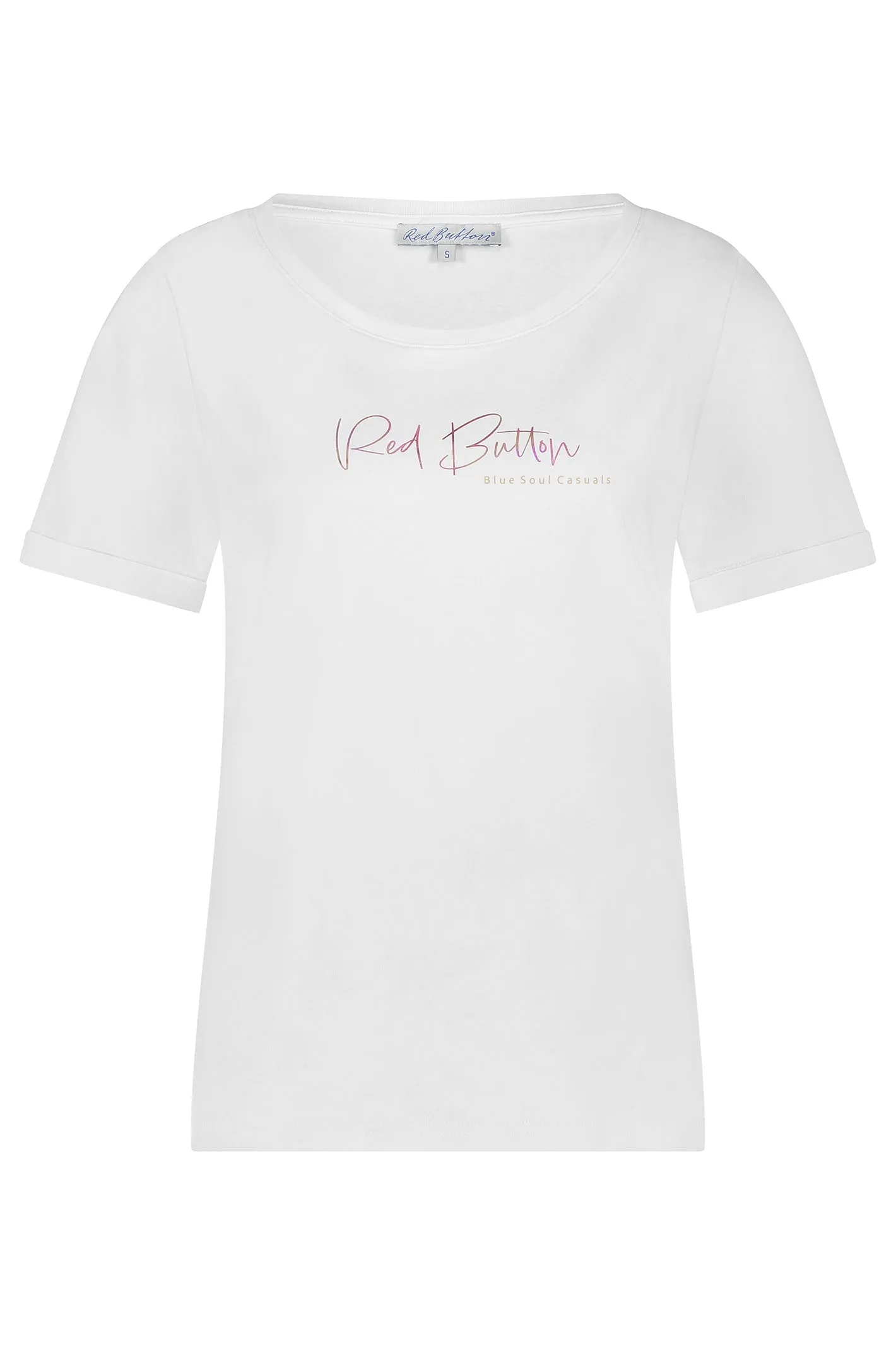 Red Button SRB4559 Tee Temmy Logo White Cotton T-Shirt Raspberry Foil