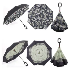 Semi-automatic Windproof Reverse Folding Umbrella Double Layer Inverted Self Stand Out Rain Gear C-Type Handle Hot Sale