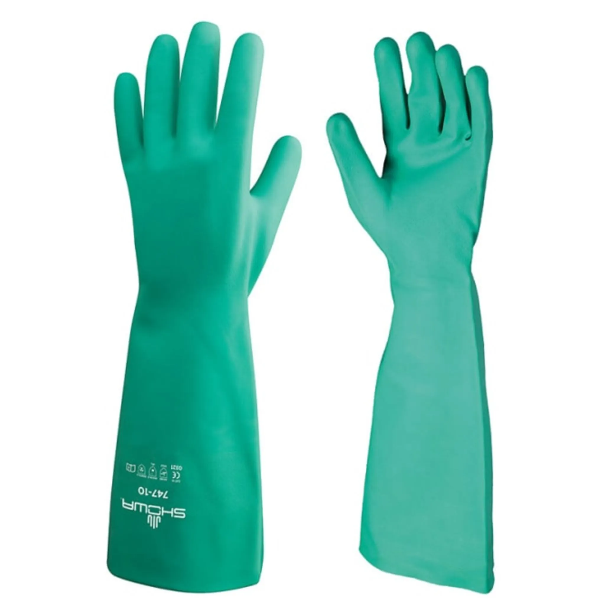 Showa 747 Unlined 22-Mil Nitrile Chemical Resistant Gloves, 19" Gauntlet, Bisque Grip - Pack of 6 Pairs | Extended Forearm Protection