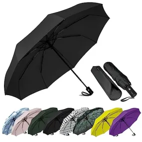 SIEPASA Windproof Travel Compact Umbrella, 8-Ribs Anti-UV Waterproof Folding Umbrella with Telfon Coating-One Button for Auto Open and Close. (Black)