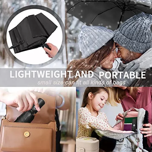 SIEPASA Windproof Travel Compact Umbrella, 8-Ribs Anti-UV Waterproof Folding Umbrella with Telfon Coating-One Button for Auto Open and Close. (Black)