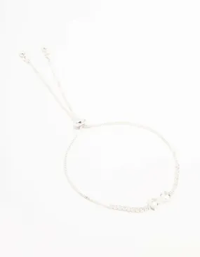 Silver Plated Cubic Zirconia Dainty Bow Drop Toggle Bracelet