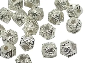 Silver Transparent  AD Stone Hexa Ball Spacer Beads