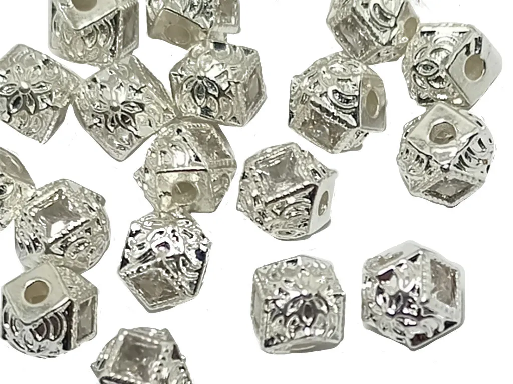 Silver Transparent  AD Stone Hexa Ball Spacer Beads