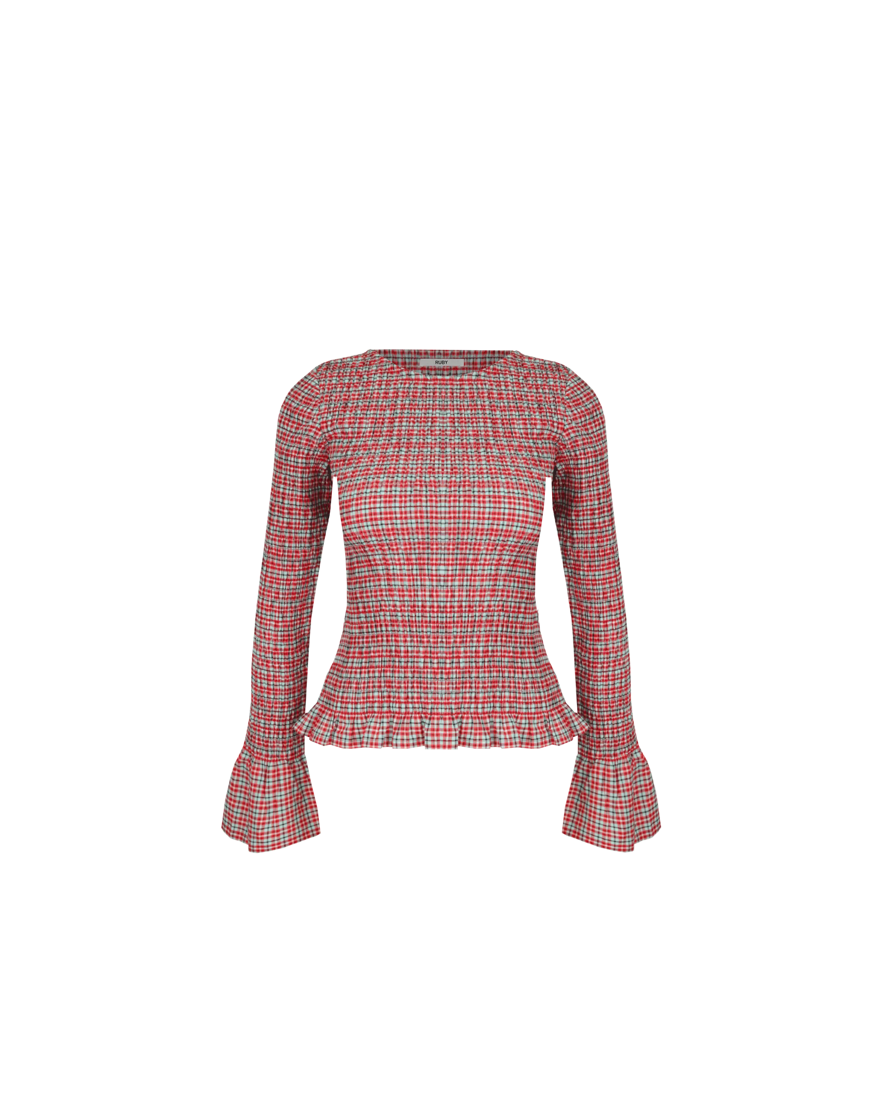 SKY SHIRRED LONG SLEEVE BLUE RASPBERRY TARTAN