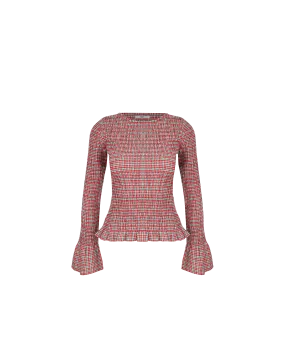 SKY SHIRRED LONG SLEEVE BLUE RASPBERRY TARTAN