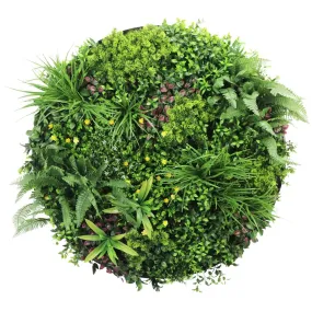 Slimline Artificial Green Wall Disc Art 100cm Country Fern UV Resistant (Black)