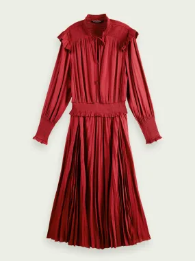 Smocked midi dress in Deep Raspberry