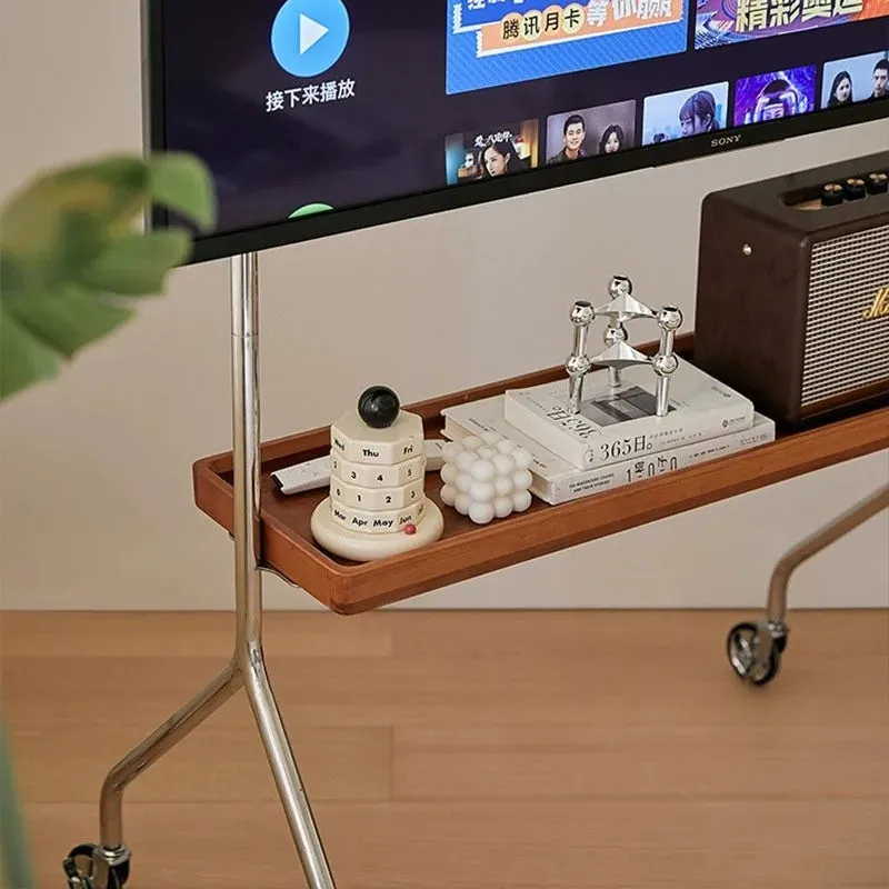 Stainless Steel Movable Floor Monitor TV Shelf