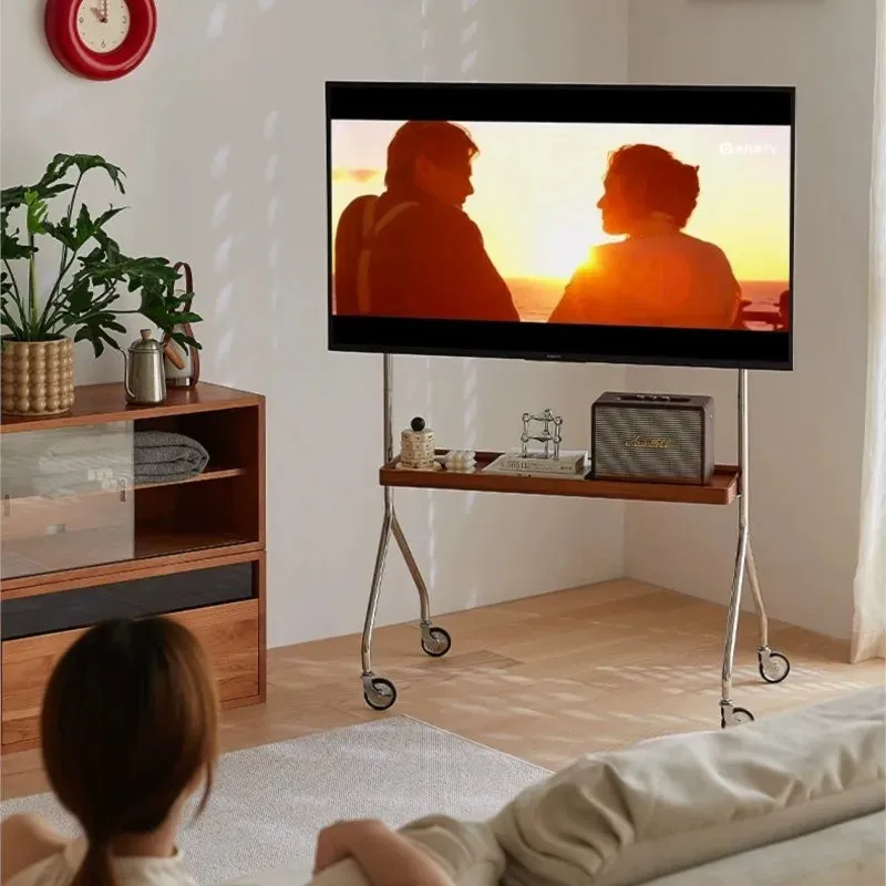 Stainless Steel Movable Floor Monitor TV Shelf