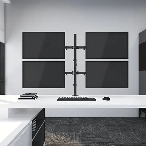 Steel Single Pole Four Screen Articulating Desktop Monitor Mount - SH C404 (Fits Most 13" ~ 27")