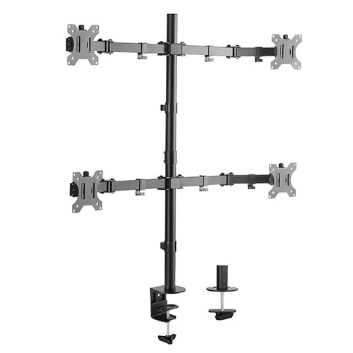 Steel Single Pole Four Screen Articulating Desktop Monitor Mount - SH C404 (Fits Most 13" ~ 27")