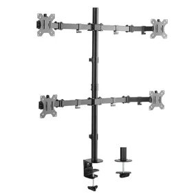 Steel Single Pole Four Screen Articulating Desktop Monitor Mount - SH C404 (Fits Most 13" ~ 27")