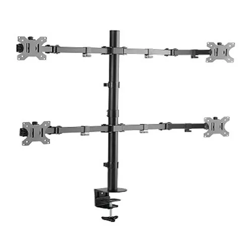 Steel Single Pole Four Screen Articulating Desktop Monitor Mount - SH C404 (Fits Most 13" ~ 27")