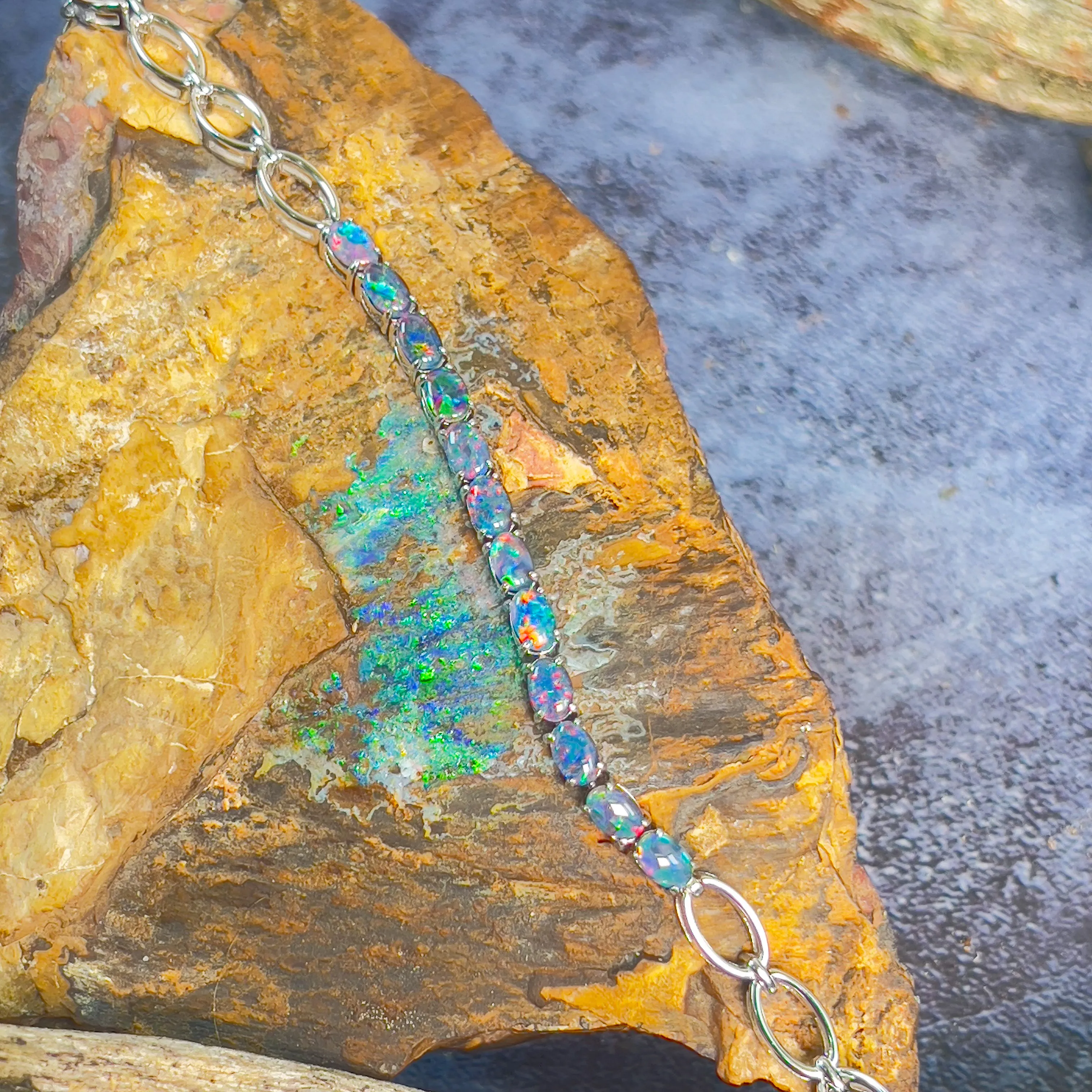 Sterling Silver 6x4mm Opal triplet tennis bracelet style