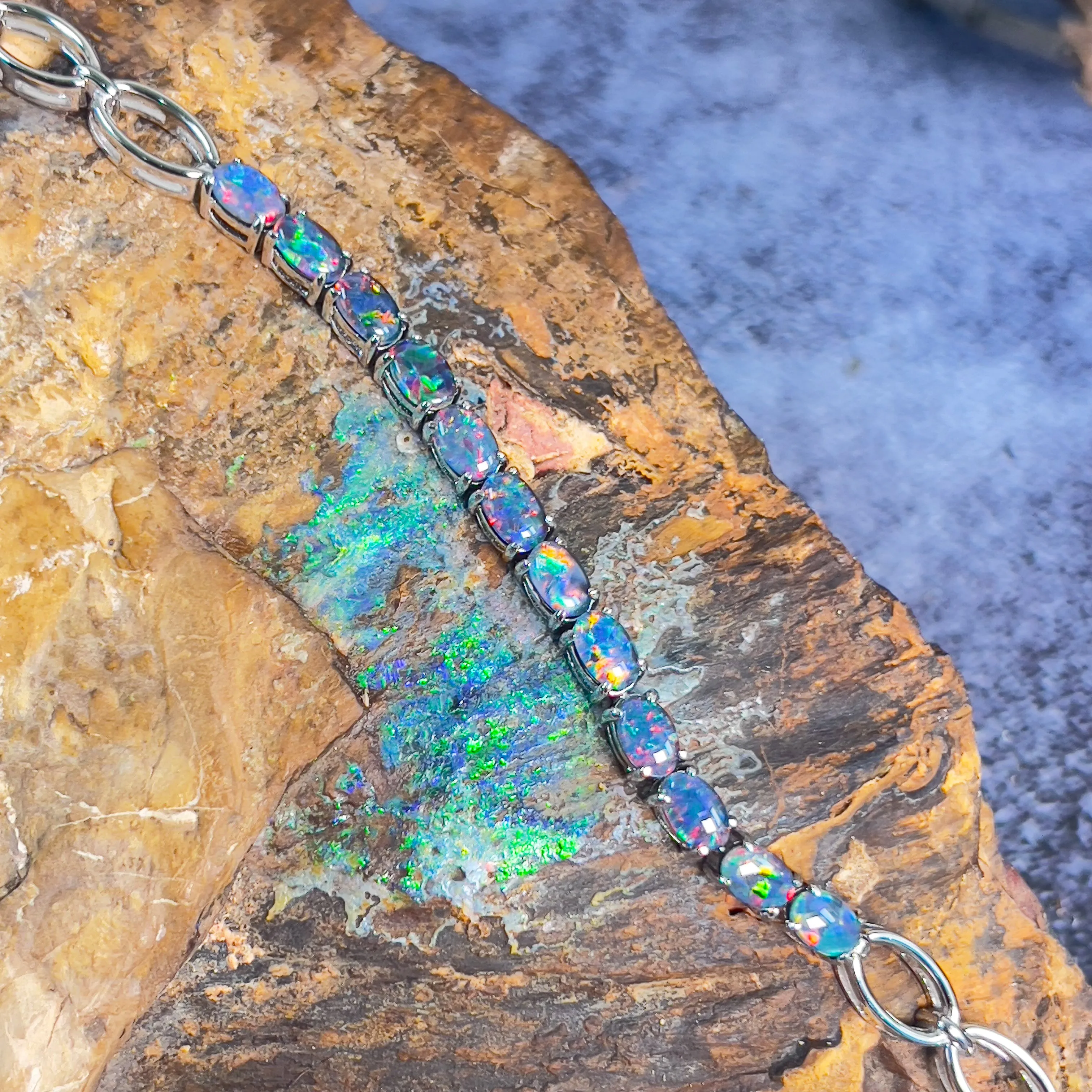 Sterling Silver 6x4mm Opal triplet tennis bracelet style