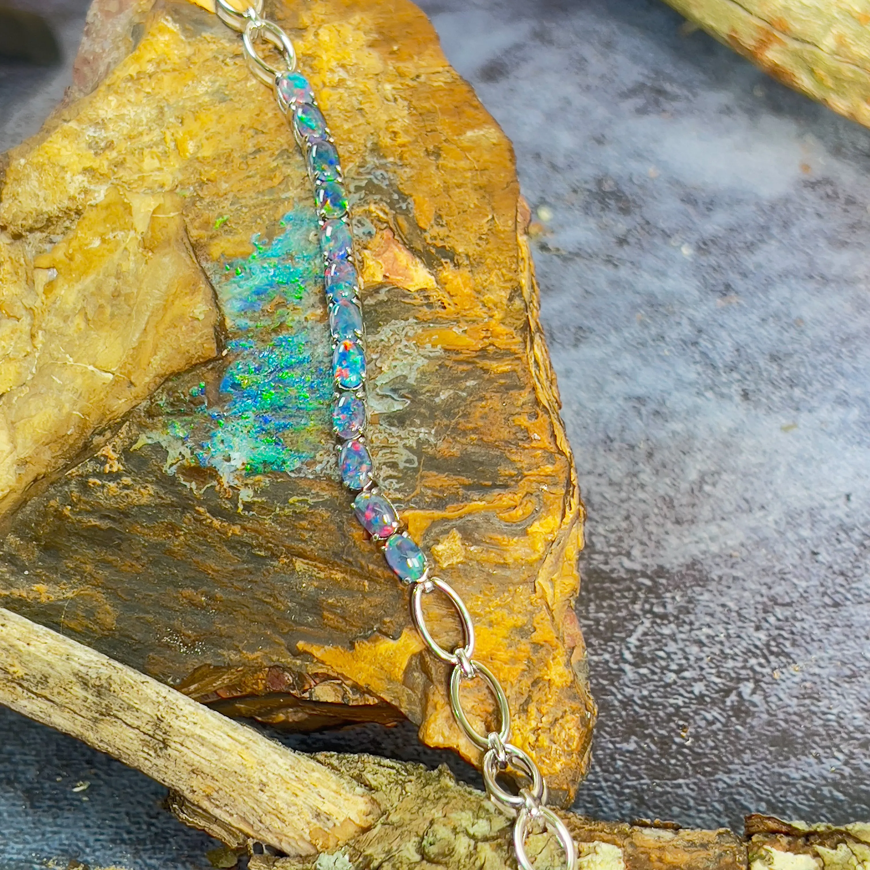 Sterling Silver 6x4mm Opal triplet tennis bracelet style