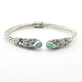 Sterling Silver Created Green Opal Tear Bali Hinged Cuff Bracelet