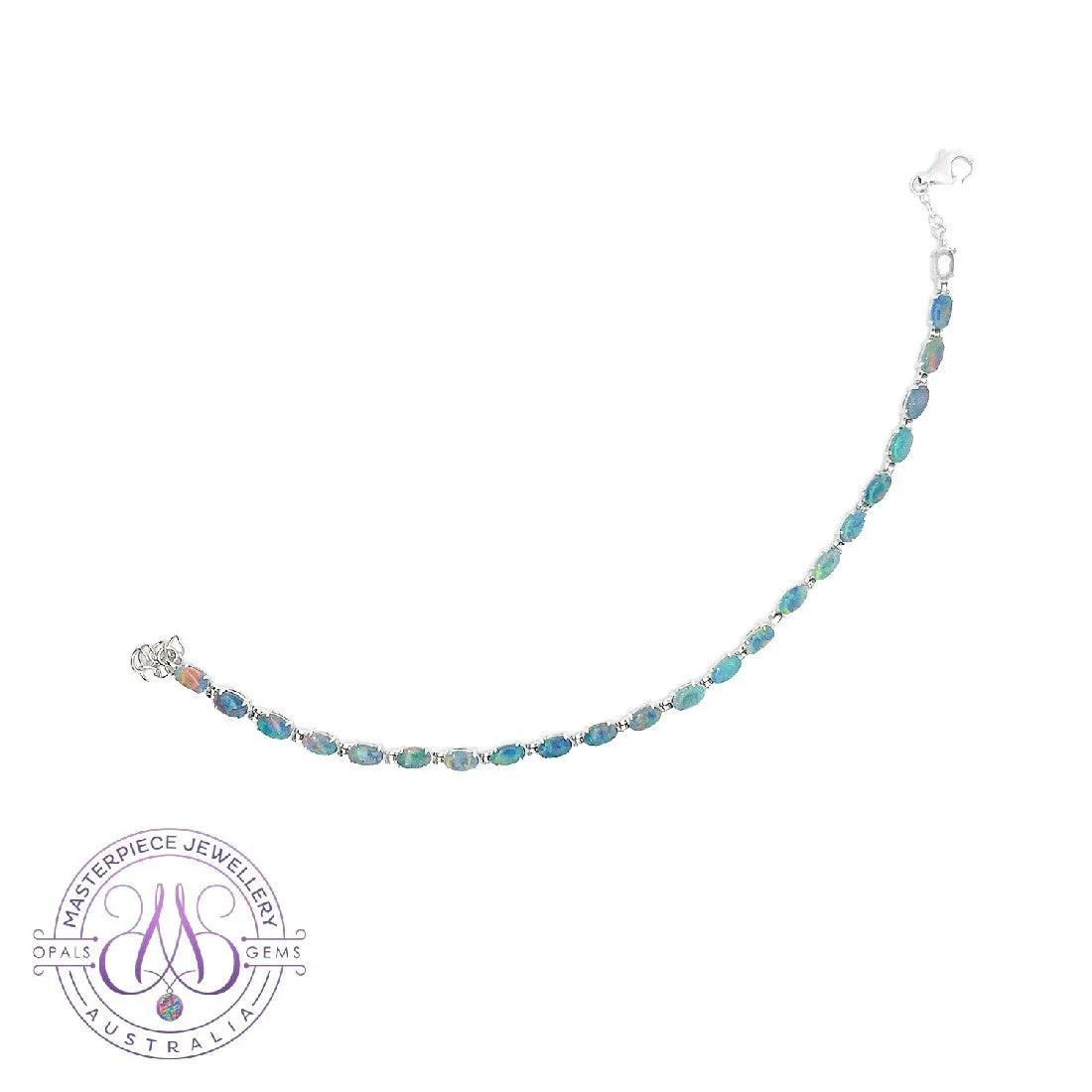 Sterling Silver Opal 5x3mm triplet tennis bracelet claw