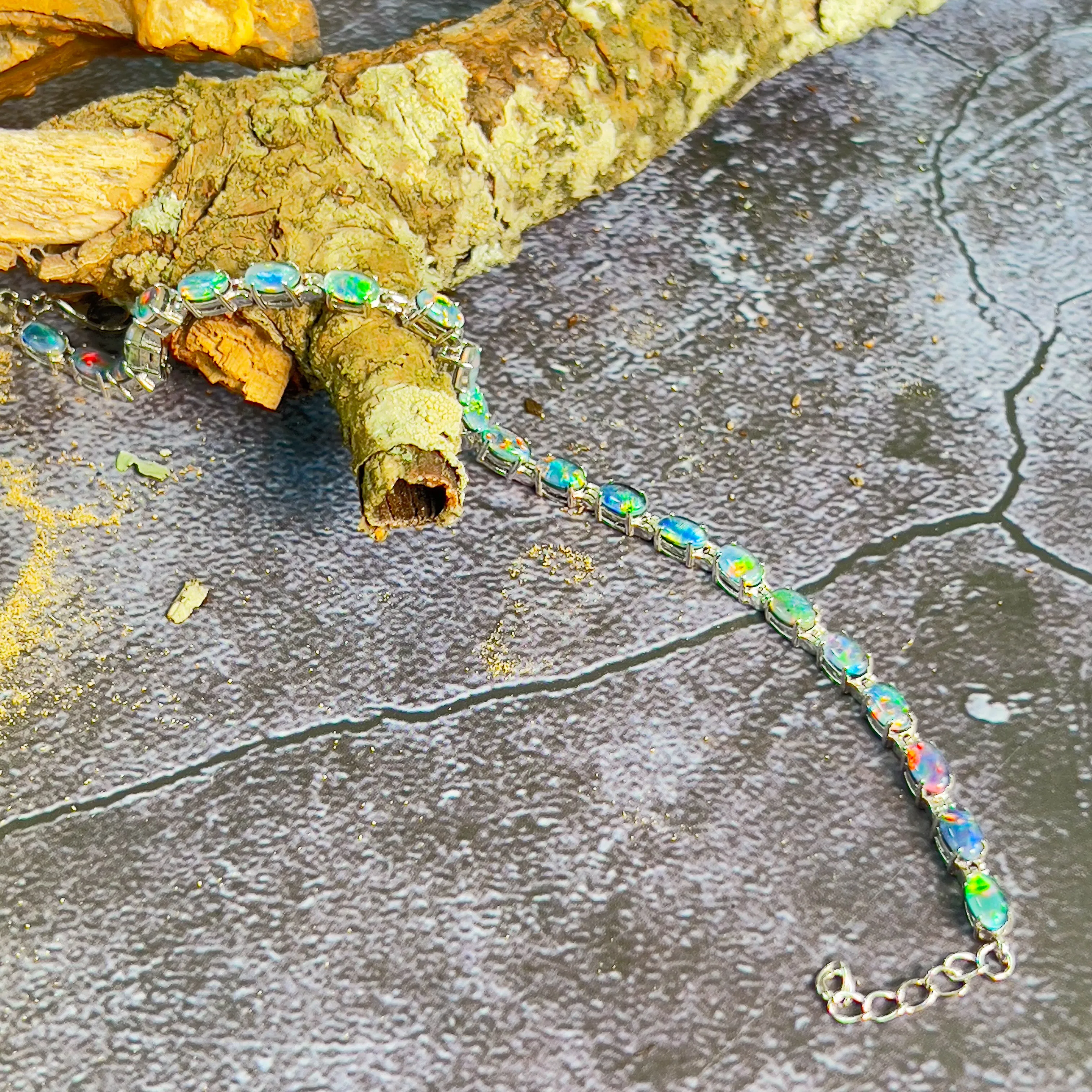 Sterling Silver Opal 5x3mm triplet tennis bracelet claw